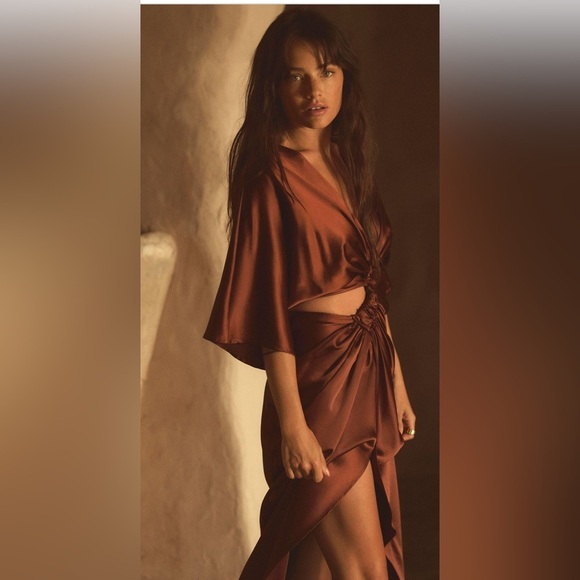 SUBOO Tate Satin Front Cross Draped Maxi Dress Small - Picture 1 of 12